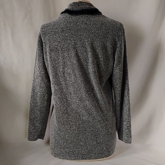 Women's Vintage Black & White Marled Knit Sweater with Blue Fur Cowl Neck Winter - Picture 9 of 16